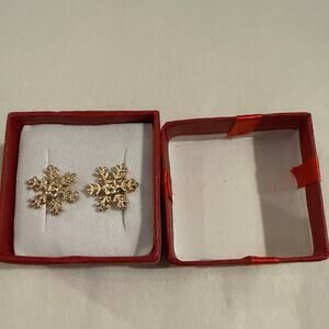 Gold Tone Snowflake Shaped Stud Earrings